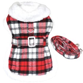 Sherpa-Lined Dog Harness Coat (Color: Red & White Plaid, size: medium)