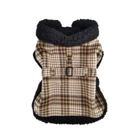 Sherpa-Lined Dog Harness Coat (Color: Brown & White Plaid, size: X-Small)